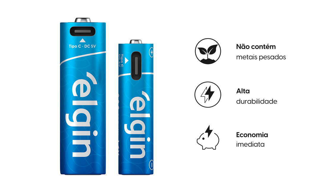 Pilhas recarregáveis com conexão USB-C