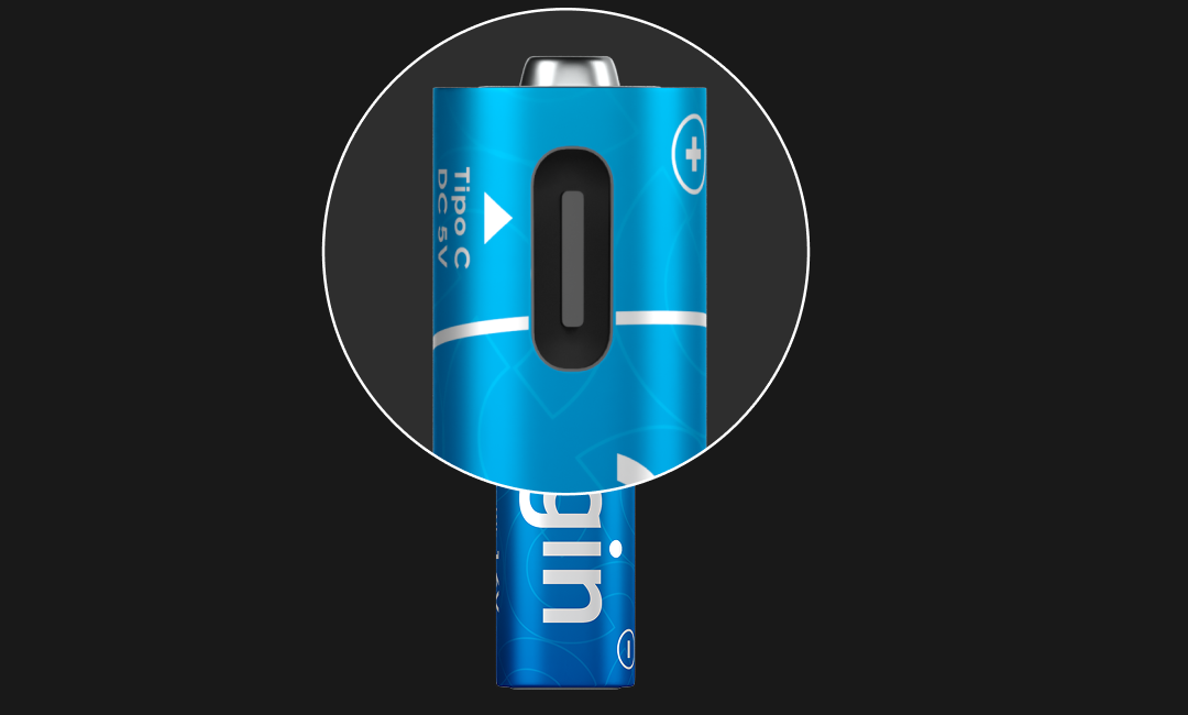 Recarga das pilhas por meio de cabo USB-C