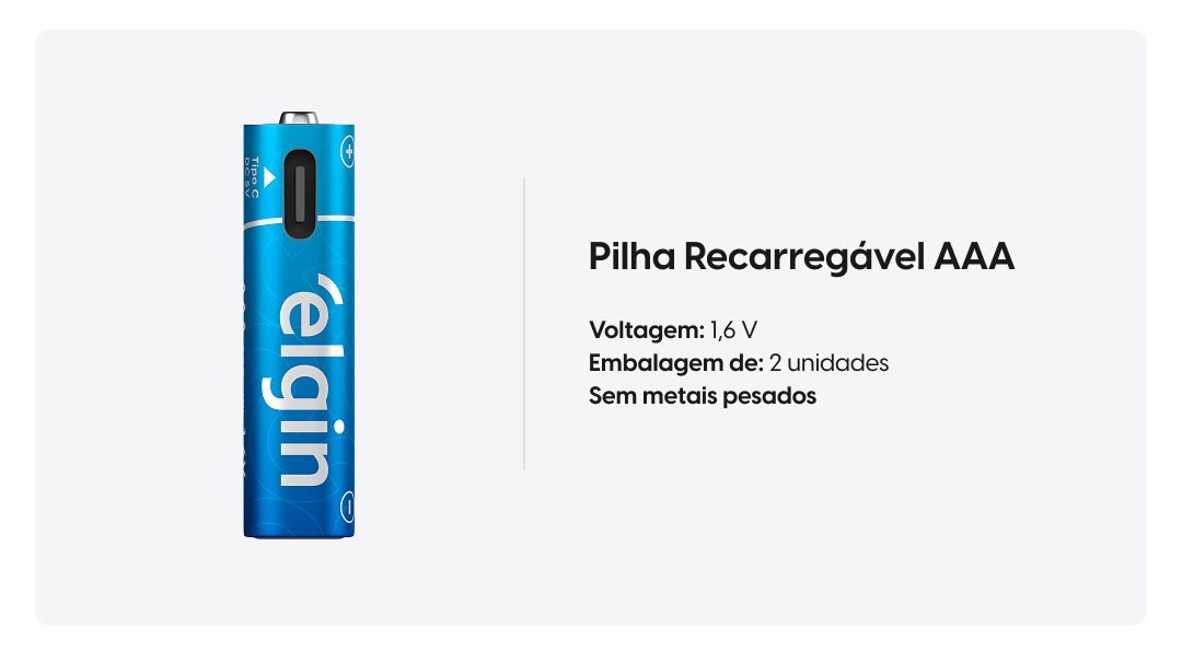 Modelos disponíveis de pilhas recarregáveis Elgin